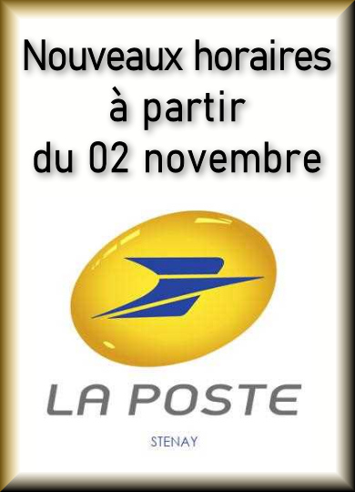 Nouveaux horaires à la poste de Stenay à compter du 02 novembre
